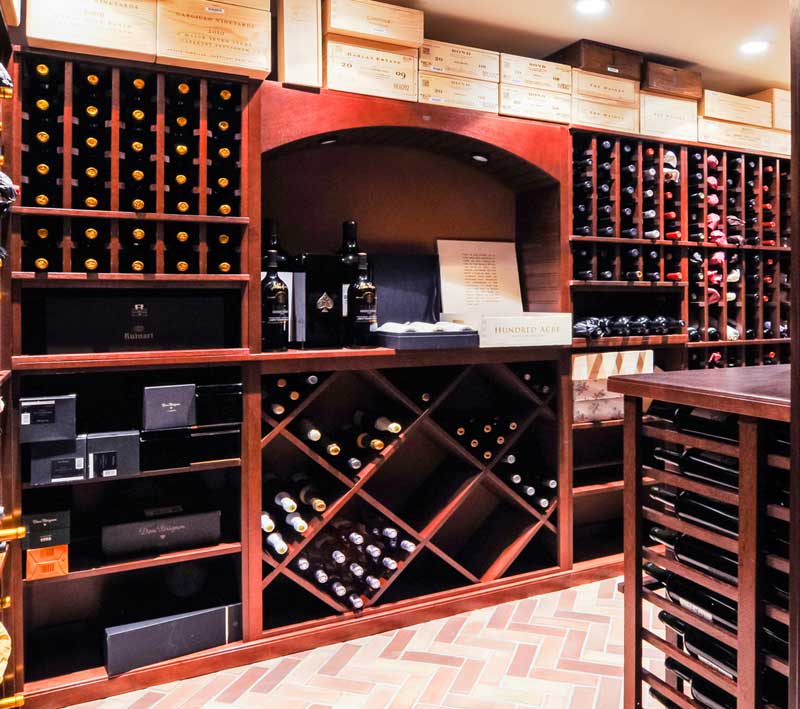 Basement wine cellar made of red wood